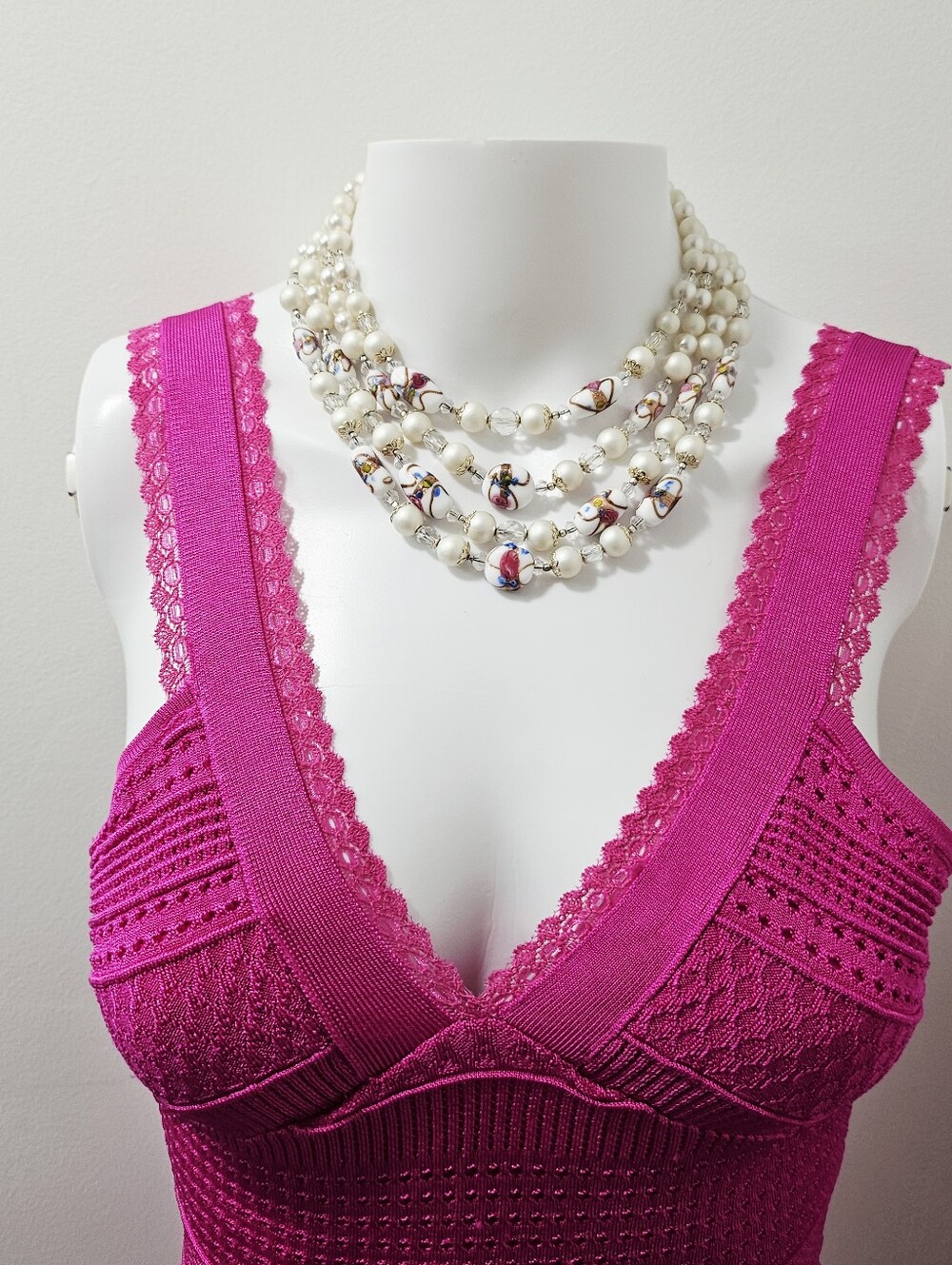 BEBE Hot Pink Pointelle Knit Lace Trim Bandage Bodycon Dress XS - Picture 3 of 12